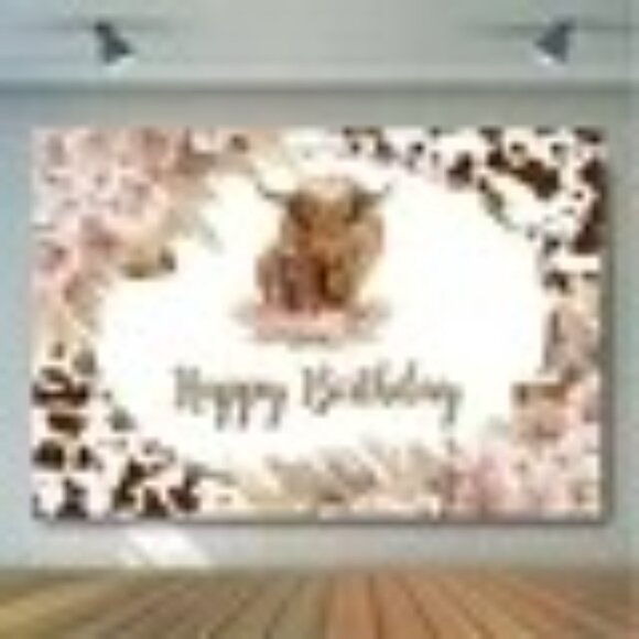Highland Cow Birthday Decor Party Photo Background Theme for Girls 84X60 - Picture 6 of 6